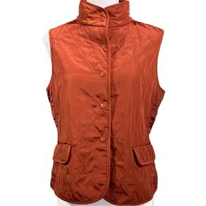 Talbots Quilted Vest Rust Petites S Lined Pockets snap Front Autumnal Preppy